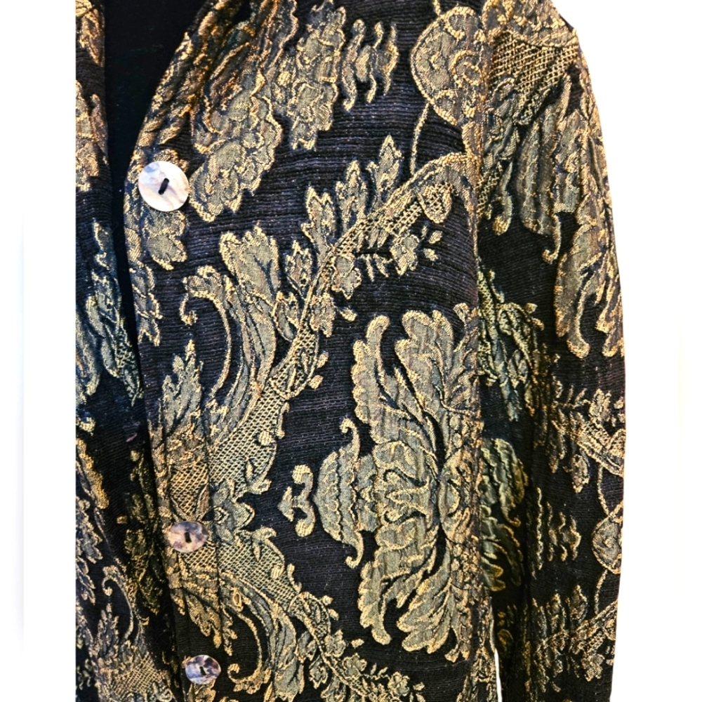 Vintage 1960s Hand-made, heavy fabric Tapestry Gold & Black Floor Length Coat. - Picture 3 of 8